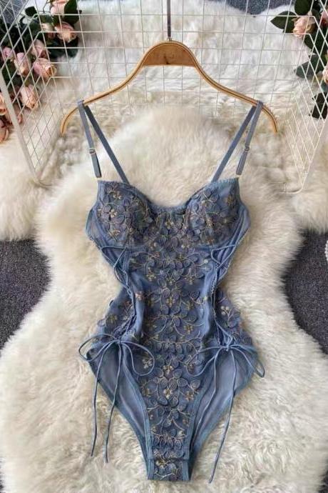 Embroidered Lace Sexy Pajamas, Condole Waistcoat, Tight Transparent, Sexy, Girls Underwear