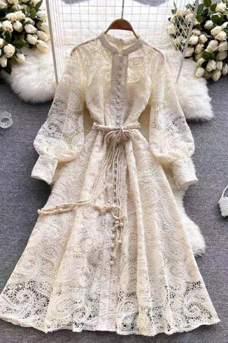 Palace Style, Autumn Dress,vintage Fairy Dress, Long Sleeve Lace Dress