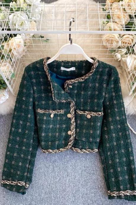 Small fragrant clothes, socialite wind, temperament coat, autumn and winter, new style, versatile, slim, short, retro, tweed jacket