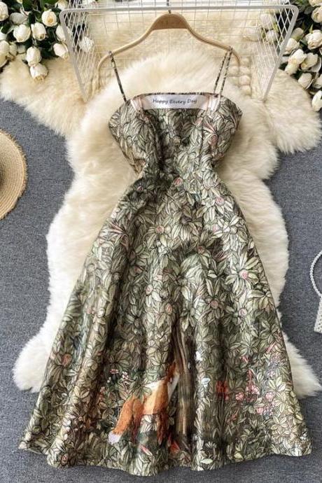  Lady style dress, high sense, vintage, jacquard texture halter dress, slim midi dress