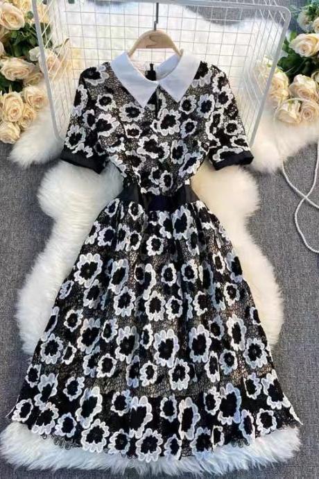Light luxury, lady fried street dress, vintage, heavy industry, embroidery, flower lace dress 