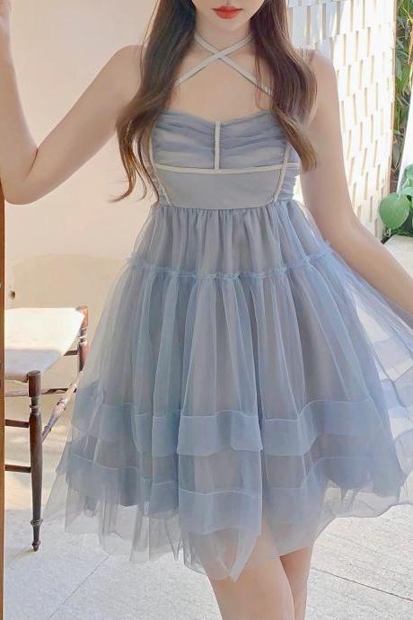 Chic, sweet, fairy layer tulle waist dress, pompous strap princess dress