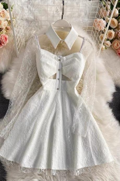 Gentle Wind Dress, Super Fairy Temperament Big Swing Dress, Lace Square Collar Dress