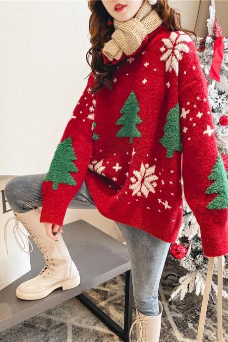 Christmas sweater, sweet, lazy loose-knit jumper