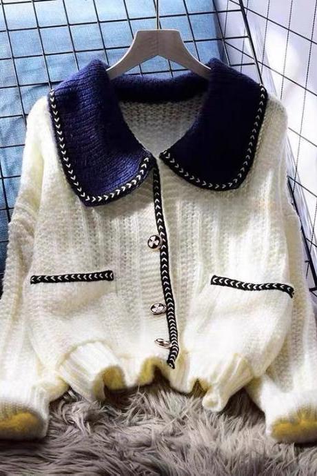 Small fragrant wind knitting cardigan, loose, lazy, coarse wool line leisure versatile sweater coat