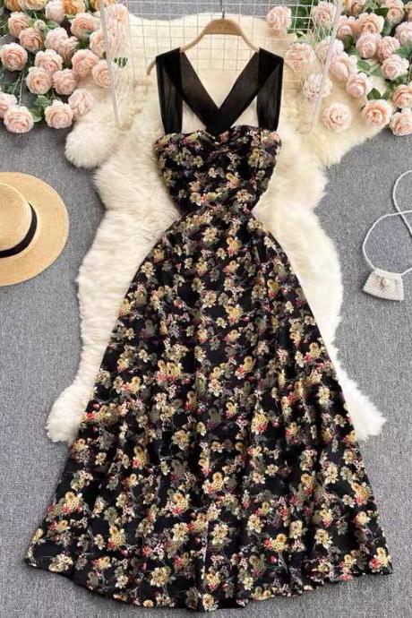 Holiday dress, halter dress, strap, slim floral dress