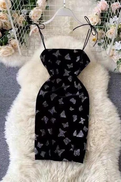 Halter dress, sexy, sparkly print butterfly bodycon dress