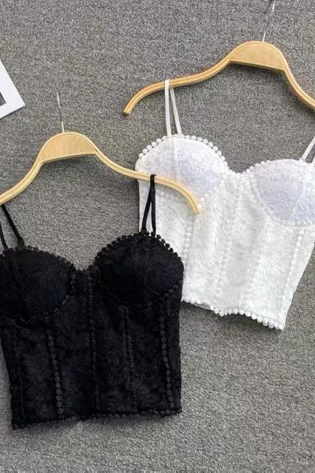 Sexy, Lace Crocheted Halter Top, Crop Top