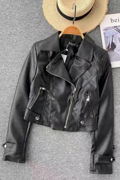 Short motorcycle leather jacket, autumn and winter, new style, fashionable PU leather jacket