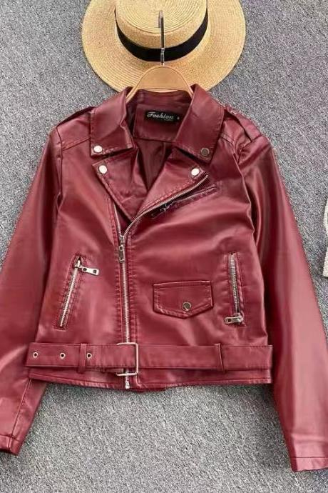Leather coat, short style, autumn and winter, new style, casual, versatile, PU motorcycle jacket