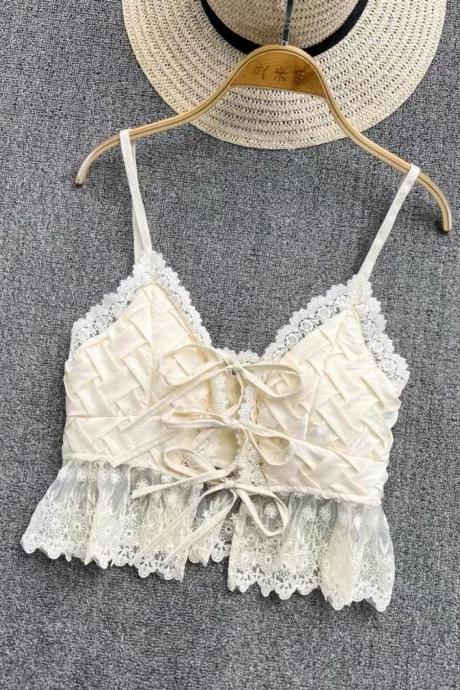 Fashion, Slim, Bow Lace, Crop Top, Beach Holiday Top