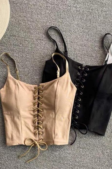 Chic versatile top, strap tight crop top, spaghetti strap tank top with chest pad
