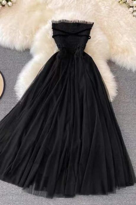 Summer, Style, Light Luxury Dress, Temperament Strapless Dress, High Waist Black Dress