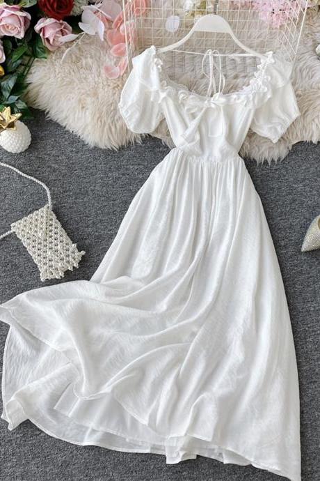 White dress,cute A line summer dress ,girl dress
