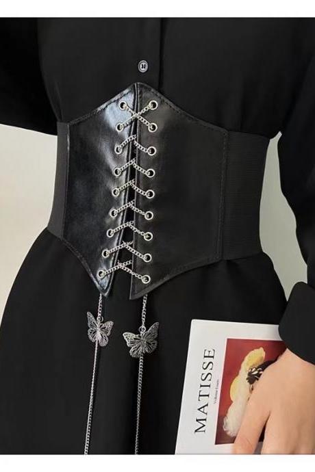 Metal butterfly chains, elastic waist seals, versatile dresses, suits, shirts, elastic belts