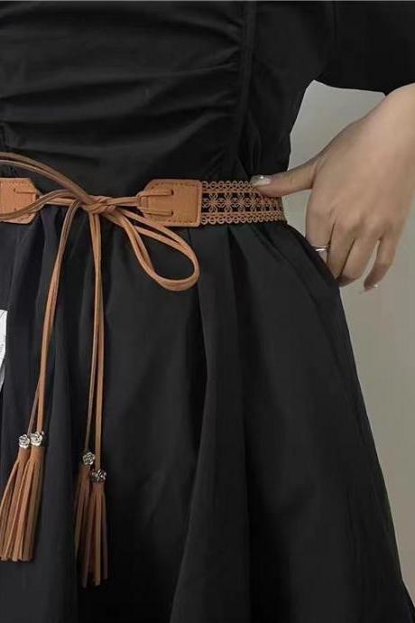 Hollowed-out tassel belt, fashionable, knotted waist seal, matching shirt, dress waist