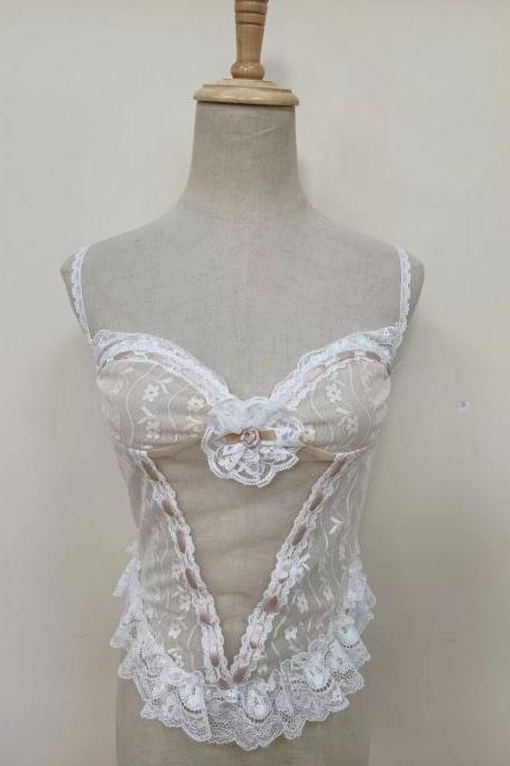 Cute , hollowed-out lace top, halter top