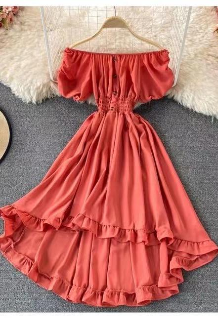 High Low Dress , Off-the-shoulder Dress, Fairy A-line Dress