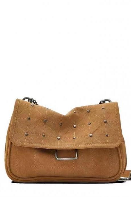 Suede cow leather, Wicker one shoulder cross bag, Stray bag, casual rock bag