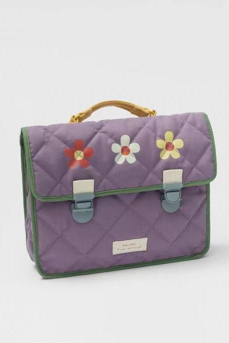Purple three flowers, canvas, quilted children,/girls backpack