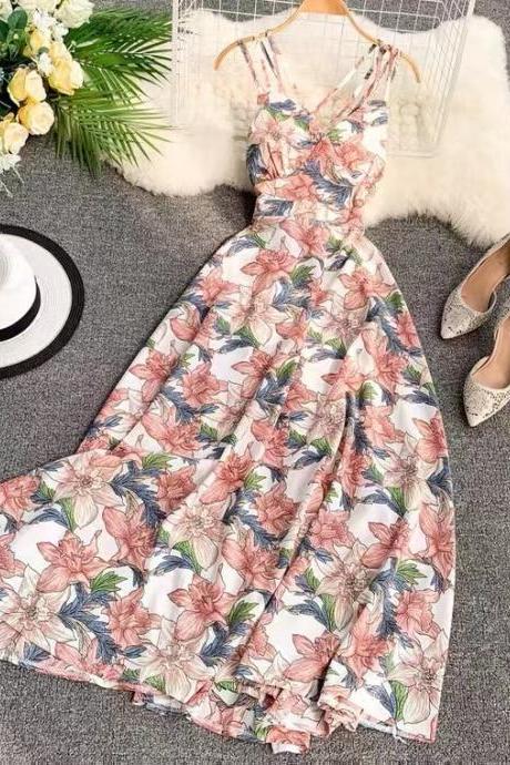 Sexy Halter Backless Dress, Floral Fairy Dress
