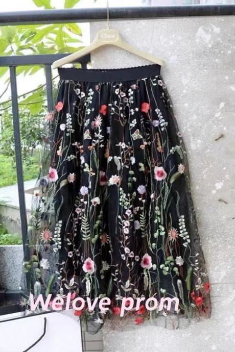 ,fairy Skirt, Lace Embroidered Tulle Skirt, High Waist Embroidered Skirt
