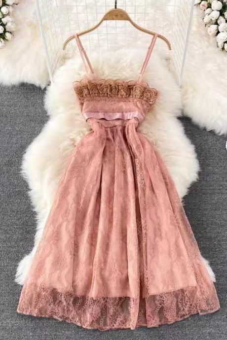 Fashion Halter Dress, Gentle ,chic Party Dress, Fairy Lace Dress