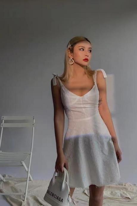 Fairy White Embroidered Halter Dress, Retro Summer Dress, Cute Little Dress,high Quality