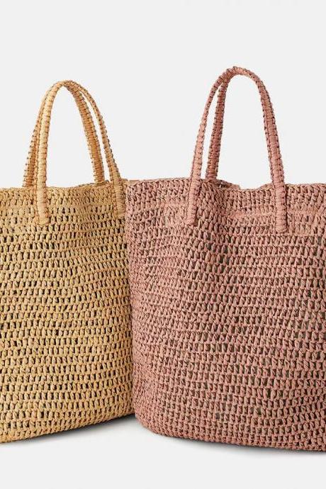 New women&#039;s bag, summer, simple bag, woven bag, beach bag, grass woven bag, crochet shoulder bag
