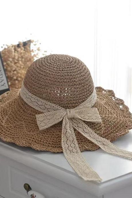 Manufacturers wholesale, hand knitted crochet hat, straw hat roll edge fisherman hat, beach sunshade hat