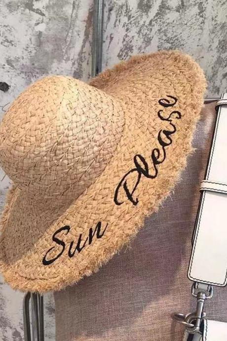 Fairy Lafite grass hat, goddess, leisure, tourism holiday, beach sunbonnet, sunscreen, embroidered word sun hat