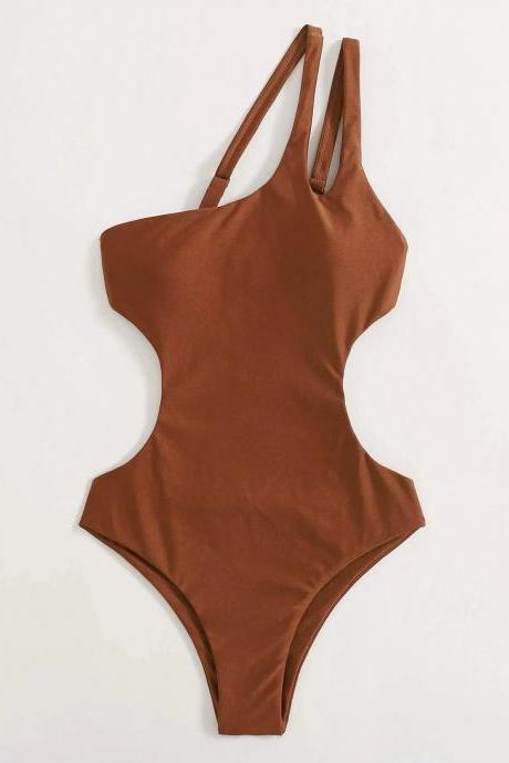 New one-piece bikini, one-shoulder nude swimsuit