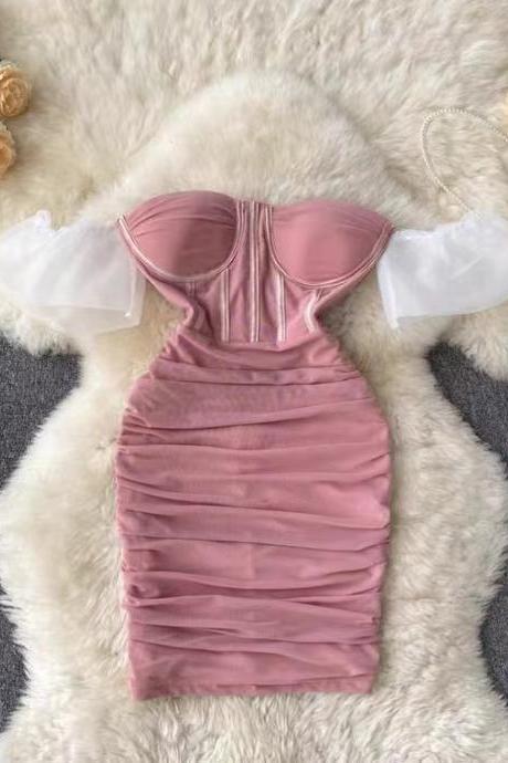 Off Shoulder Casual Dress,cute Party Dress,pink Bodycon Dress