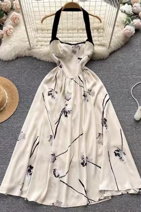 Embroidery chic dress stunning halter neck dress