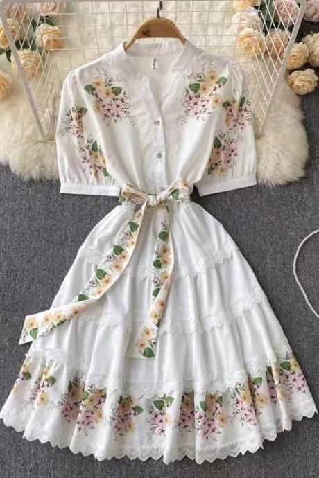 Sweet ,lace dress printed dress, cute dress