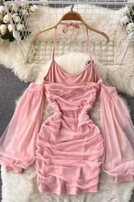 Sweet little dress, girl dress,pink off shoulder dress