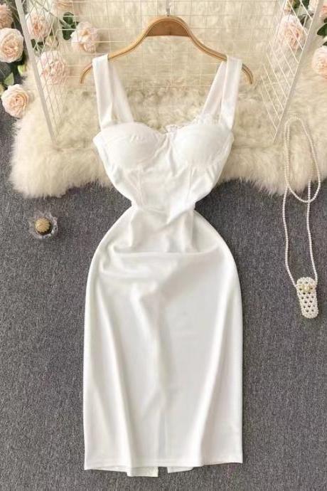 white dress,spaghetti strap dress,cute dress