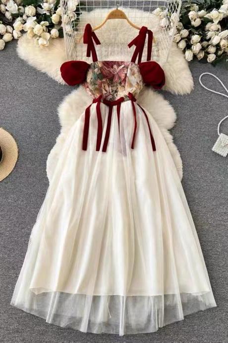 Embroidered Spaghetti Strap Dress, Waist Fairy Dress