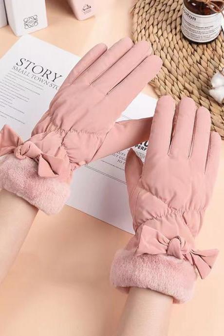 winter, ladies' gloves, velvet and thickened, rain proof silk gloves, outdoor wind and cold proof, warm touch screen gloves