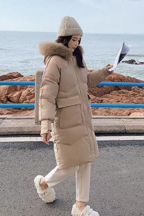 Winter Coat, Thick Cotton Jacket With Large Fur Collar, Women&amp;amp;#039;s Long Loose Cotton-padded Jacket,warm Winter Coat