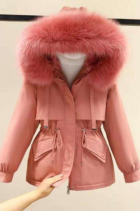 Winter Wear, Parkas, Large Size Cotton Clothing, Short Artificial Fur Pie Overcome, Waist Cotton Coat Coat