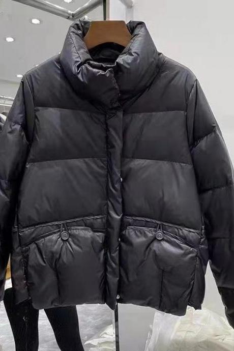 Short Down Jacket, Style, White Down Down Jacket, Stand Collar Bread Jacket
