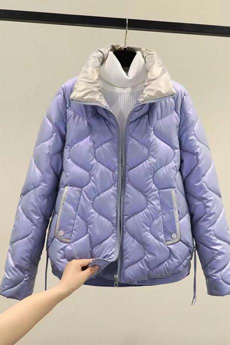 Short Down Jacket, Style, Stand Collar, Thickened, Gold Film Coat