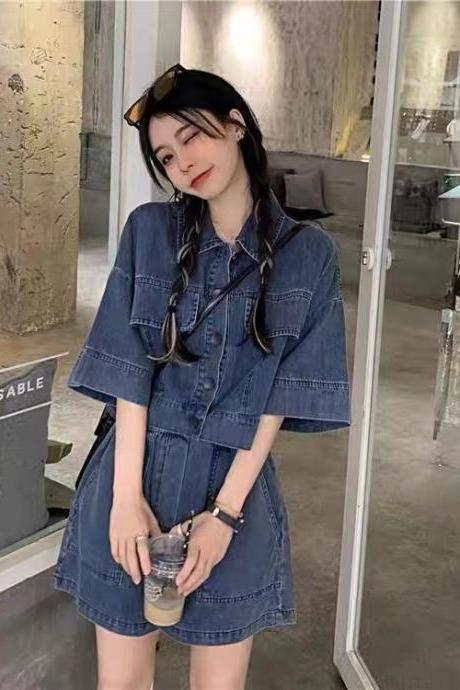Spring/summer, new style, fashion suit, Jean wide leg shorts, top coat, two piece