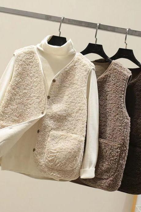 Lamb Wool Vest, Autumn And Winter, Fur Integrated Vest, Granular Plush Jacket