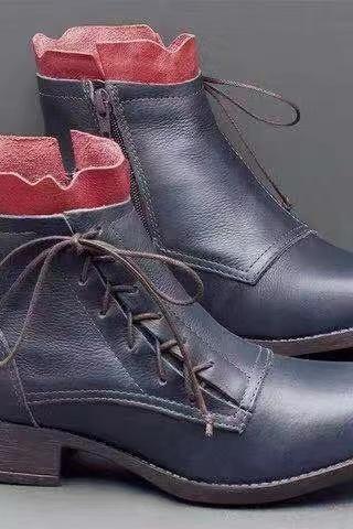 New, stylish, vintage boots, side zipper, low heel, strap, plus size Doc Martens