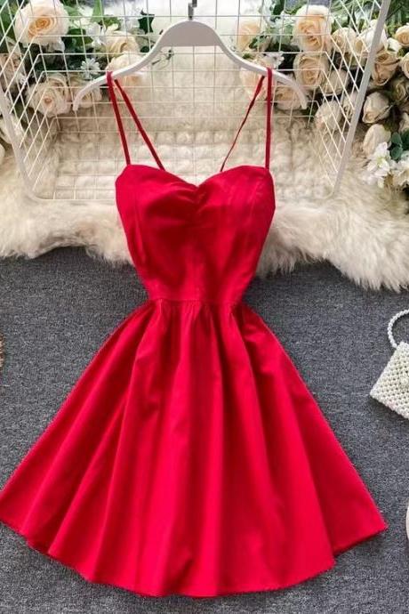 Red Holiday Dress, Halter, Lace-up, Waist, A-line Halter Dress