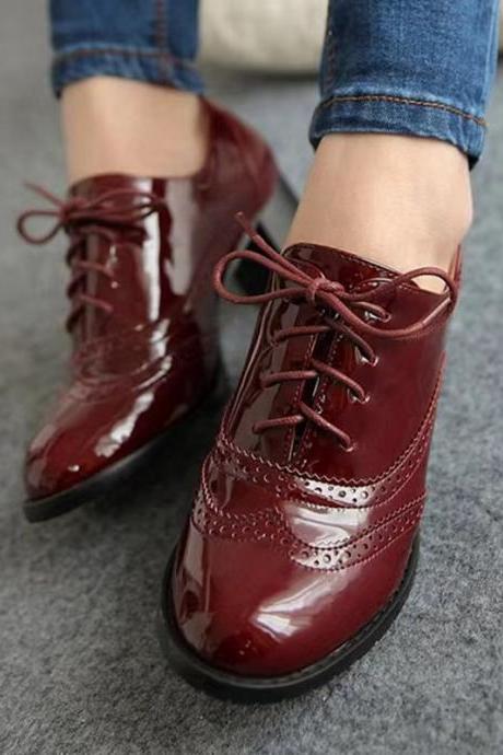British, Vintage, Oxfords Shoes, Casual Shoes, Patent Leather Single Root, Lace-up