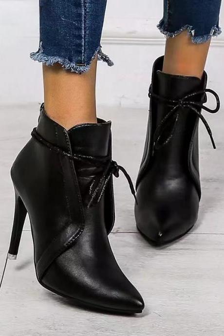 Winter, pointy heels, high heels, lace-up boots, women's shoes
