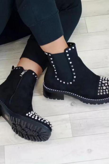 Autumn winter new women's shoes, rivet low heel Martin boots, ankle boots